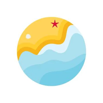 Seaside flat logo with beach sand and small waves Stock Illustration