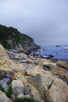 Seaside with great rocks at chinese city Hongkong Stock Photos