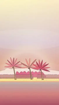 Seaside horizon scene with soft glow sky, coastal mountain ridge, and horizon ha Stock Illustration