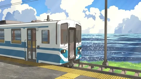 Seaside Japanese Train Station Loop Background Stock Footage 334781939