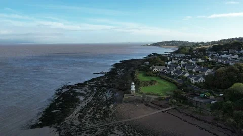Seaside Lighthouse Drone Landscape Stock Footage 224071481