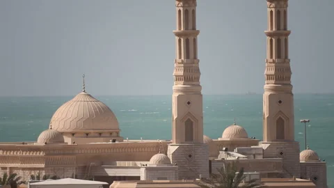 Seaside mosque in emirates 2010 Stock Footage 139097814