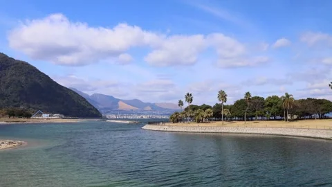 Seaside park and blue sky (Tanoura Coast, Oita City, Oita Prefecture) Stock Footage 338003853