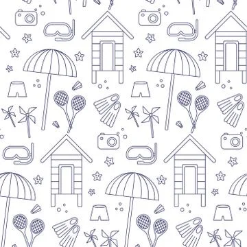 Seaside pattern flat illustration seamless design Stock Illustration