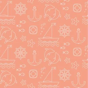 Seaside pattern flat illustration seamless design Stock Illustration