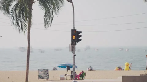 Seaside Pedestrian Traffic Light Changing to Green in Pattaya Stock Footage 337533952