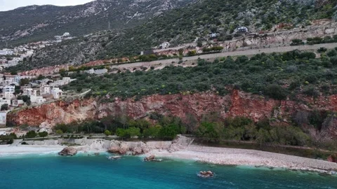 Seaside Promenade and Walking Path in Kalkan, Turkey - Aerial View Stock Footage 318340934
