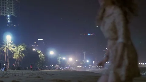 Seaside promenade at night Vídeo Stock 73529684
