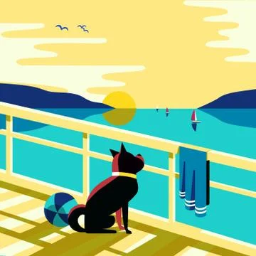 Seaside recreation landscape background vector Stock Illustration