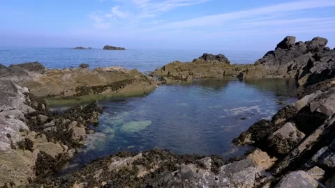 Seaside rocks and Ocean on the Scottish coast in Eyemouth Stock Footage 156162753