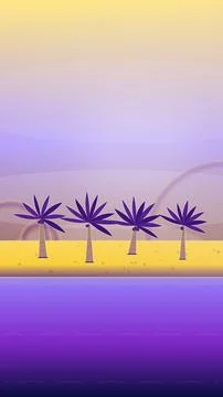 Seaside shoreline backdrop with soft glow sky, coastal mountain ridge, and deep- Stock Illustration