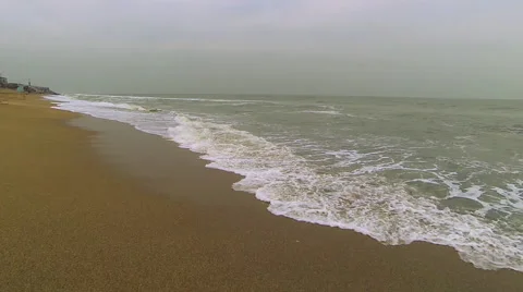 Seaside slide camera view. Caspian Sea. Storm. Aerial video. Stock Footage 50892606