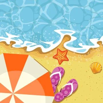 Seaside summer vacation - parasol, send and wave Stock Illustration