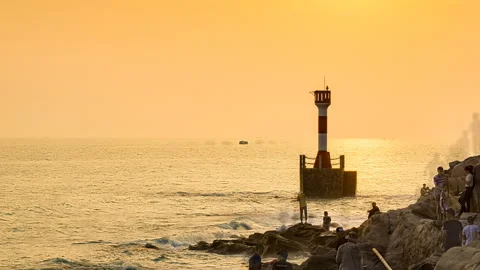 Seaside sunset complete process Stock Footage 90444433