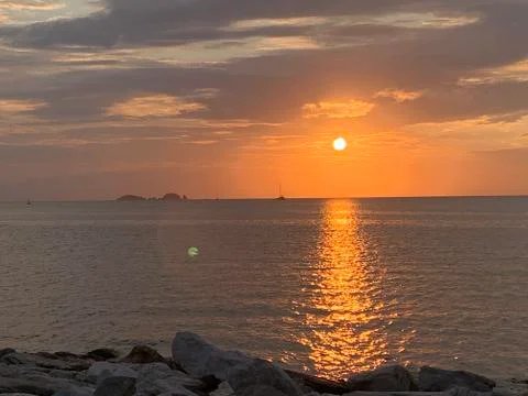 Seaside sunset in Greece Stock Photos