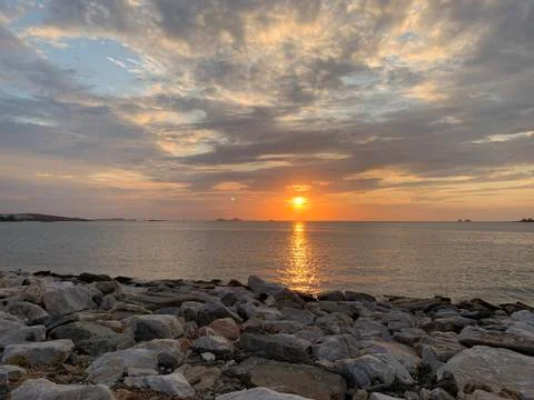 Seaside sunset in Greece Stock Photos