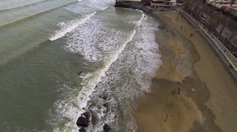 Seaside top view with rocks. Caspian Sea. Storm. Aerial video. Stock Footage 50893751