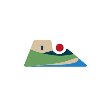 Seaside Tower Logo with Beach and Ocean Landscape Illustrazione stock