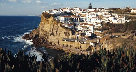 Seaside Town Azenhas do Mar and the Atlantic Ocean in Portugal Stock Footage 105219341