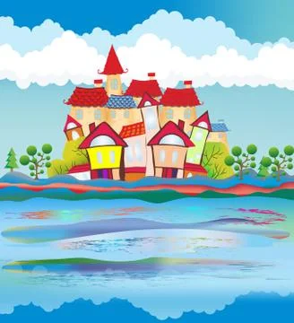 Seaside town Stock Illustration