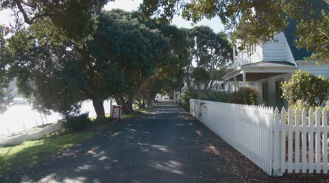 Seaside, tree lined street Stock Footage 39576534