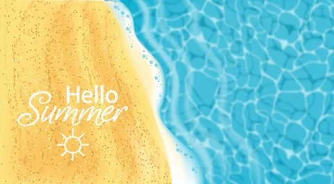 Seaside Vector realistic top view. Summer card coastline. Beach waves 3d deta Stock Illustration