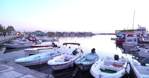 Seaside View and Boats Stock Footage 86567153