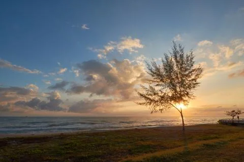 Seaside view of at dawn Stock Photos