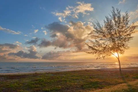 Seaside view of at dawn Stock Photos