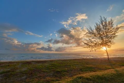 Seaside view of at dawn Stock Photos