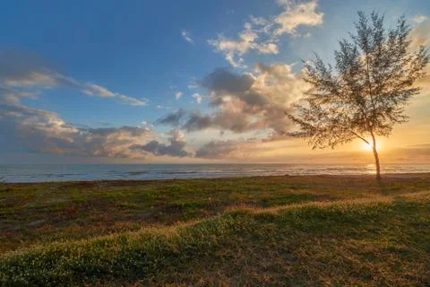 Seaside view of at dawn Stock Photos
