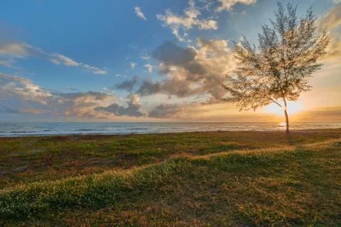 Seaside view of at dawn Stock Photos