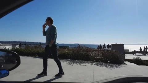Seaside view from moving car.   White Rock Canada Stock Footage 150422835