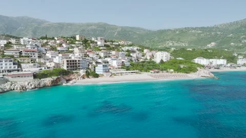 Seaside view over Himare from a drone, Albanian Riviera, Albania Stock-Footage 276005133