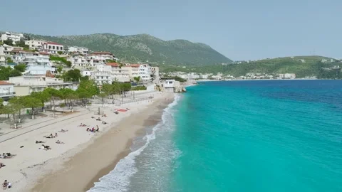 Seaside view over Himare from a drone, Albanian Riviera, Albania 스톡 동영상 276005293