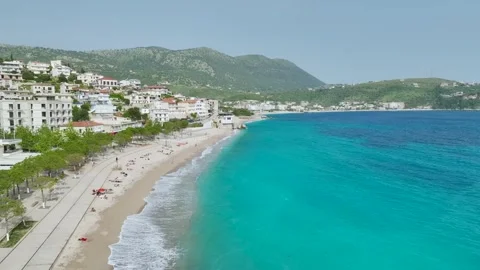 Seaside view over Himare from a drone, Albanian Riviera, Albania 스톡 동영상 276005434