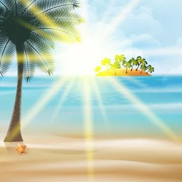 Seaside view poster with palm trees. Stock Illustration