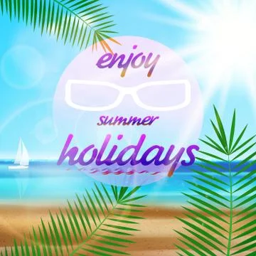 Seaside view poster with Sun glasses. Stock Illustration