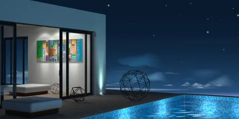Seaside Villa with Pool Stock Illustration