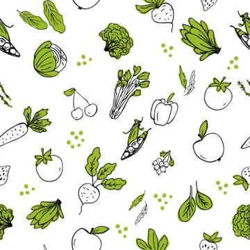 Seasmless pattern with hand drawn vegetables Stock Illustration