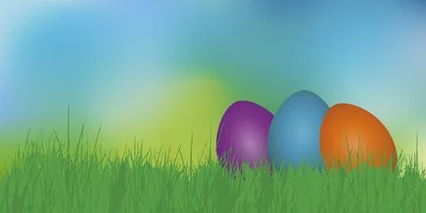 Seasonal bokeh background, Easter eggs on a blurred background, vector Stock Illustration
