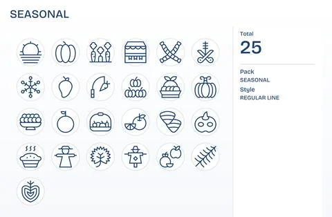 Seasonal Comprehensive Vector Bundle with 25 Display Perfect Regular Line 1.. Stock Illustration