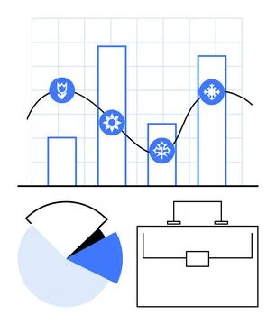 Seasonal Data Analysis with Bar Chart, Line Graph, and Business Tools 스톡 일러스트