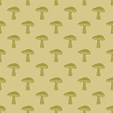 Seasonal fall seamless pattern with small green Leccinum scabrum mushroom sha Stock Illustration