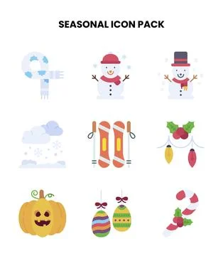 Seasonal Flat Vector Icons Pack Stock Illustration