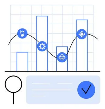 Seasonal Performance Analysis with Bar Chart, Line Graph, and Weather Icons Stock Illustration