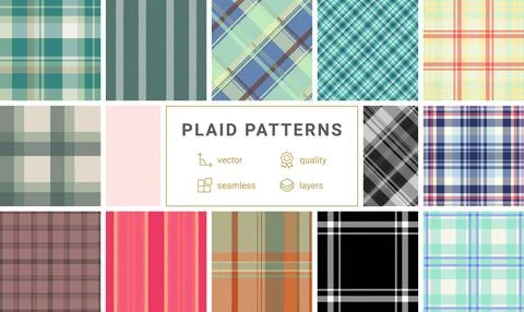 Seasonal plaid pattern pack developed for branding refresh. Holiday tartan .. Stock Illustration