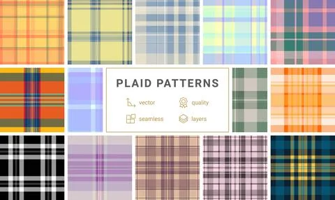 Seasonal plaid pattern set designed for autumn stationery. Tartan backgroun.. Stock Illustration