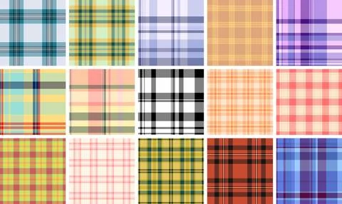 Seasonal plaid pattern set inspired by sunny vacations. Suitable for dresses, Stockillustratie