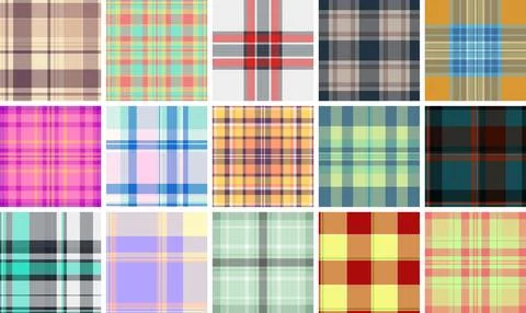 Seasonal plaid pattern set inspired by cozy home atmospheres. Suitable for .. Stock Illustration